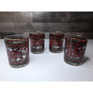 Vintage Houze Art Stained Glass Tumblers 4 Color Happy Holidays With Gold Rim